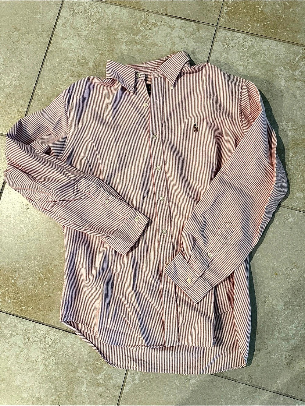 Ralph Lauren Classic Fit Striped Button Down Pink & White Size Large